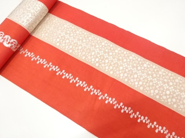 JAPANESE KIMONO / ANTIQUE BOLT FOR HASSUN OBI / WOVEN FLOWER & DOTS